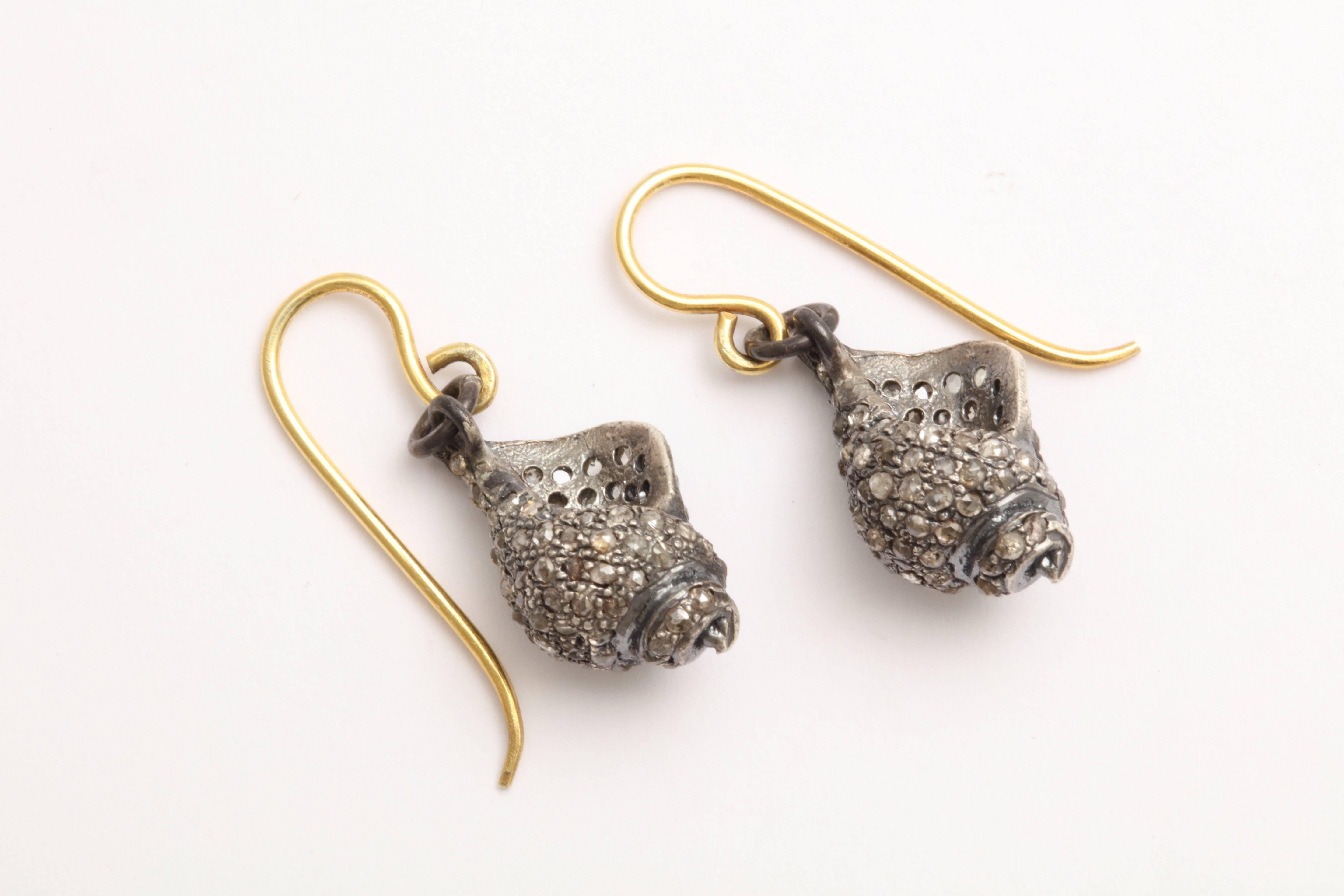 Women's Diamond Seashell Earrings For Sale