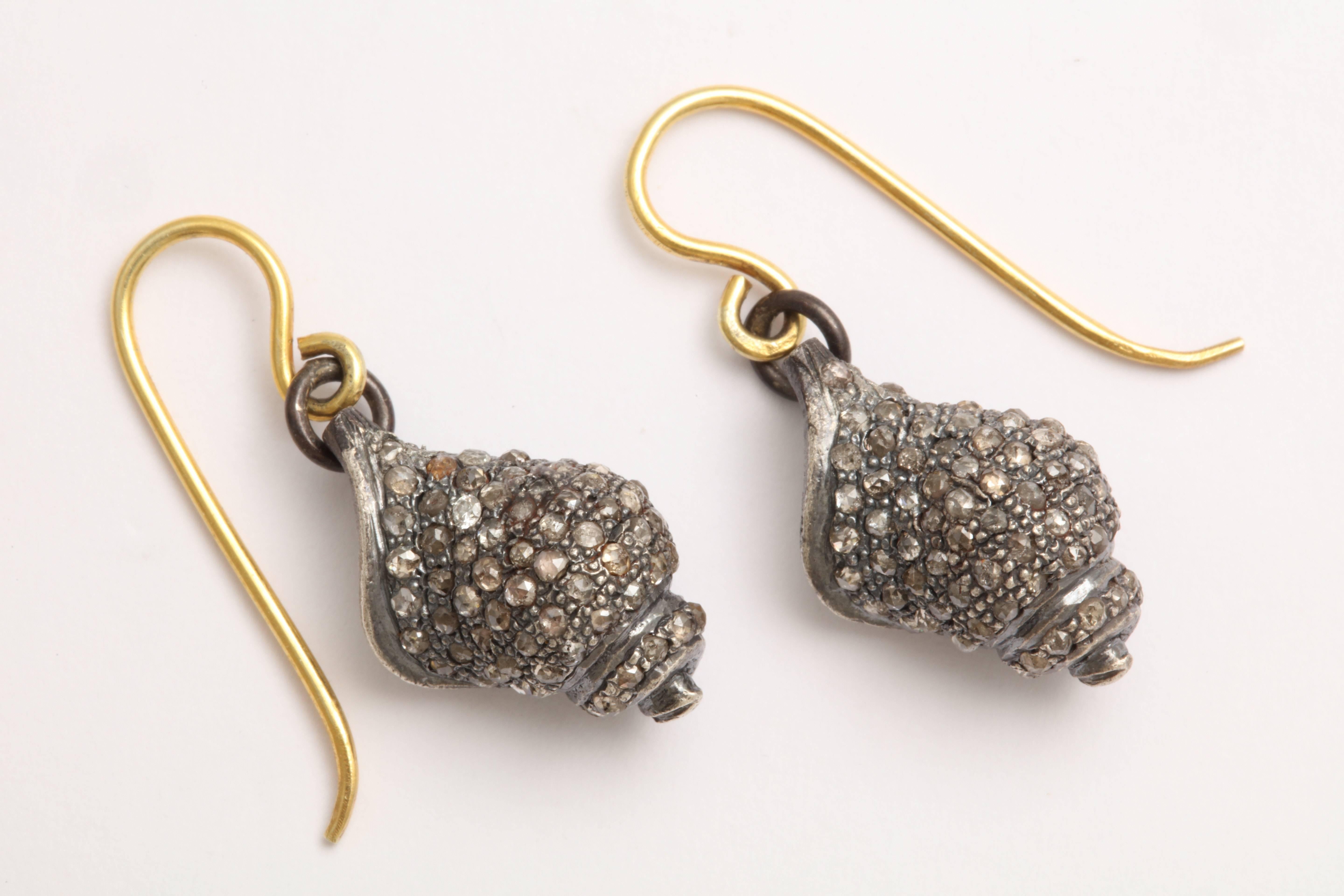 Contemporary Diamond Seashell Earrings For Sale