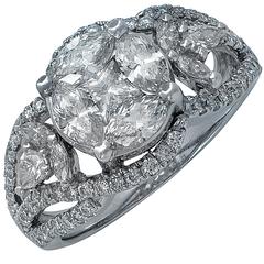 1.80 Carat Diamond White Gold Cluster Ring