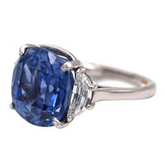 Platinum 11.92 Carat Unheated Sapphire Diamond Platinum Ring 10