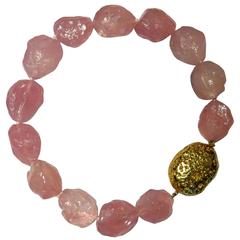 Sergio Elefante Rose Quartz Bead Gold Nugget Necklace
