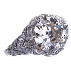 Three Carat Old European Diamond White Gold Engagement Ring 