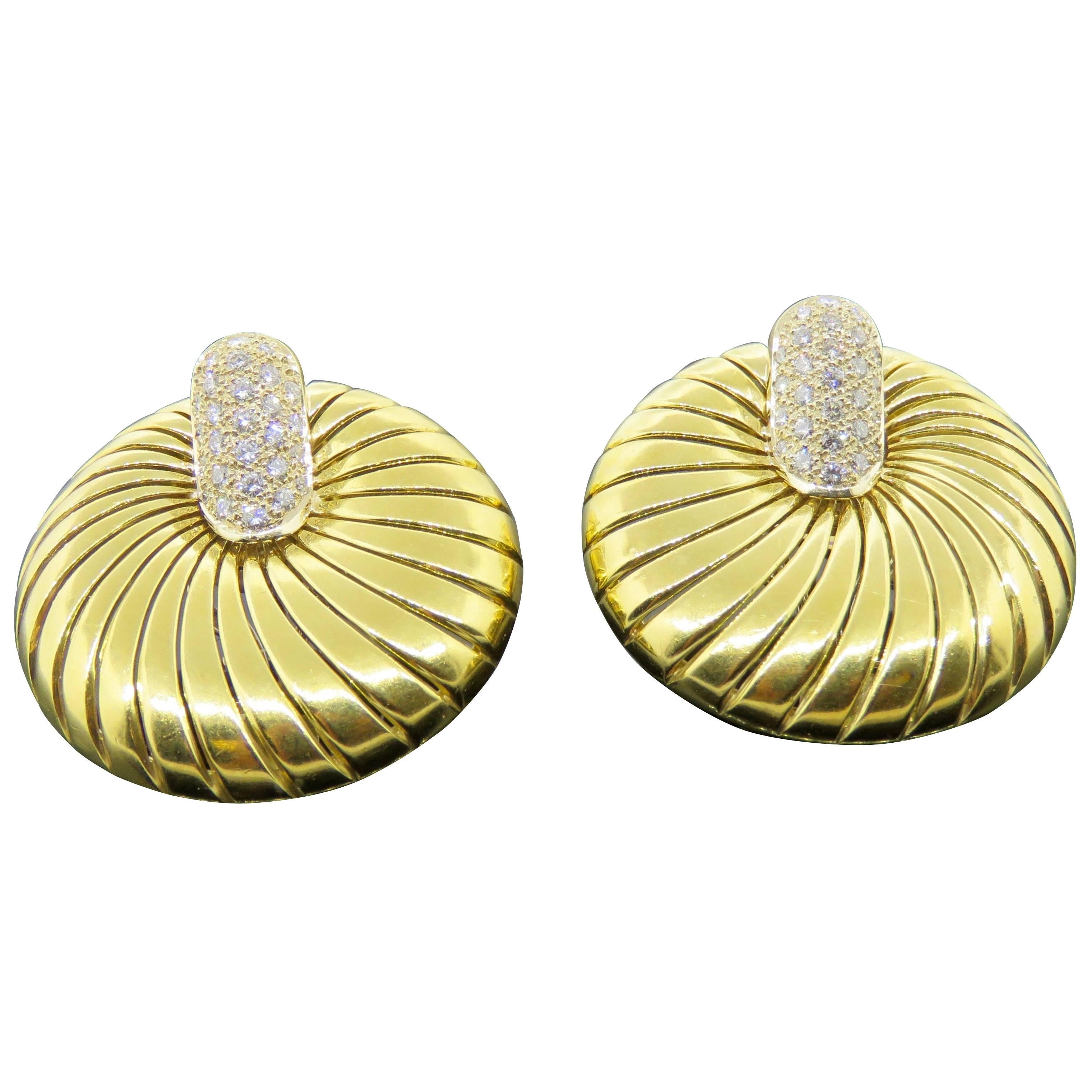 Demner 18K Yellow Gold Diamond Sea Shell Earrings