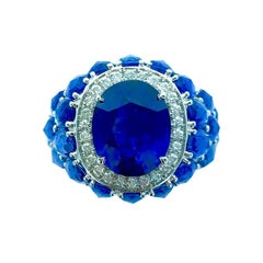 8.20 Carat Ceylon Blue Sapphire on Sapphire Diamond White Gold Ring