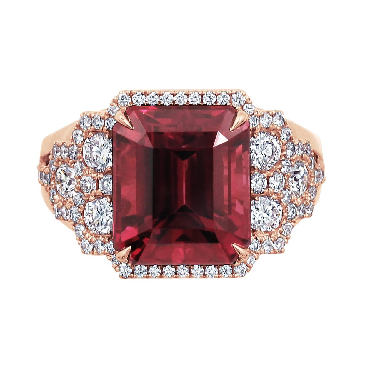Frederic Sage 8.48 Carat Fine Rhodolite Garnet Diamond Rose Gold Ring For Sale