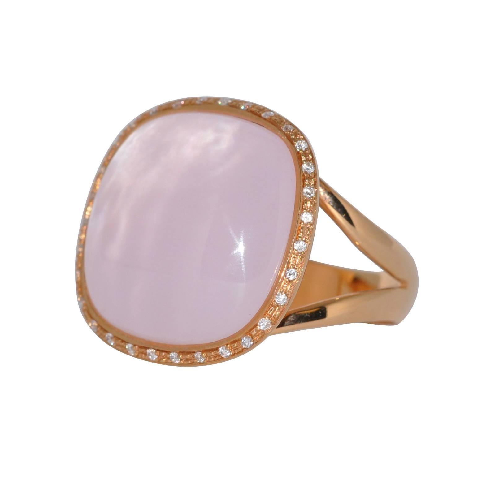 Pink Quartz and Diamonds Pink Gold Ring
