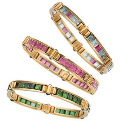 Bulgari Multicolor Gemstone Yellow Gold Set of Three Bracelets