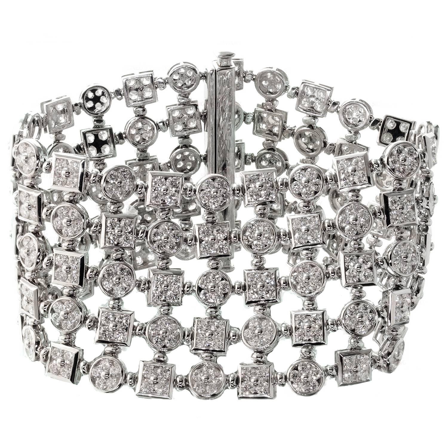 Diamond White Gold Wide Flexible Bracelet Attributed BULGARI LUCEA Collection  For Sale
