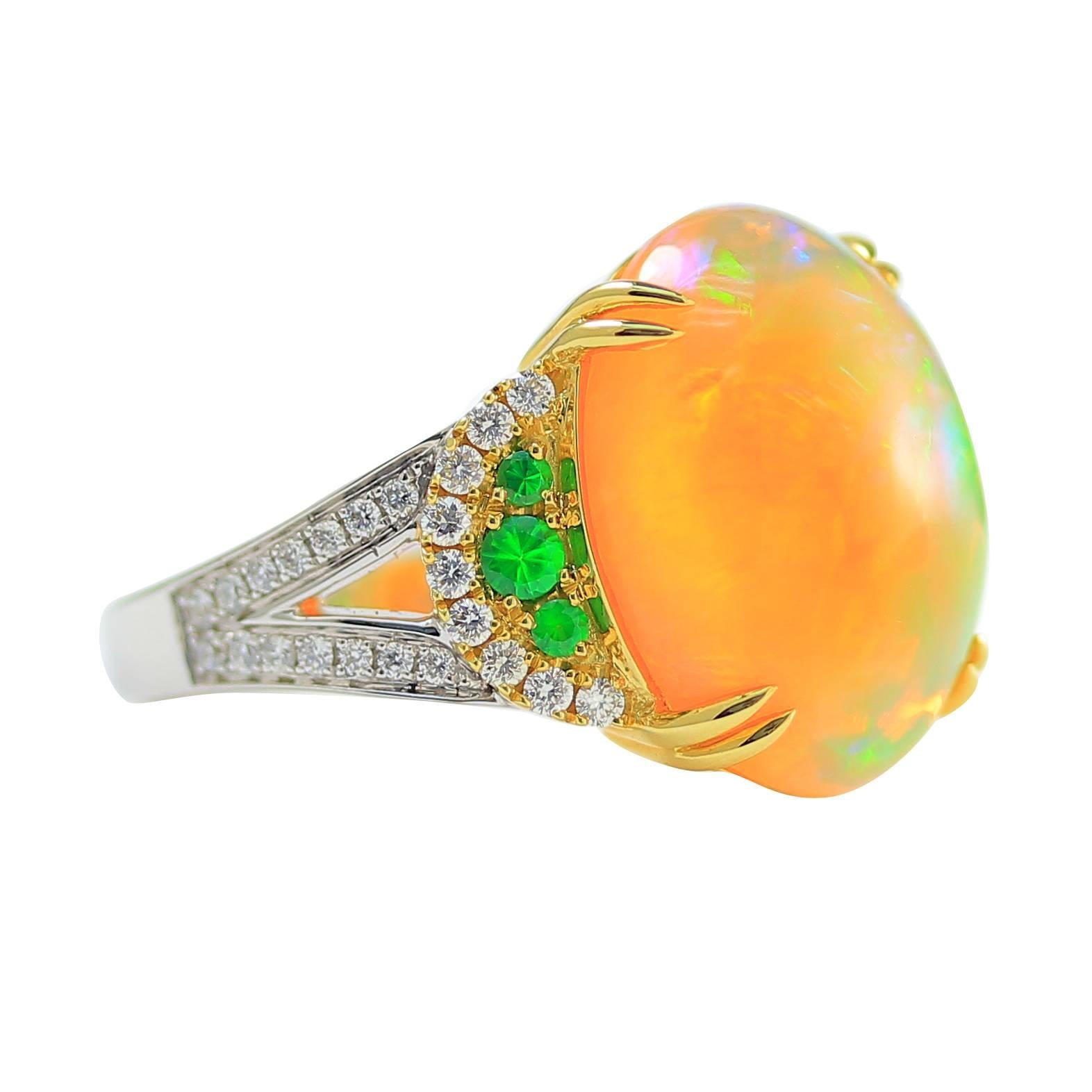 Frederic Sage 5.95 Carat Opal Tsavorite Diamond Yellow and White Gold Ring