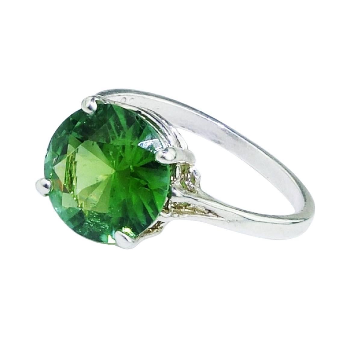 Round Green Tourmaline Sterling Silver Ring