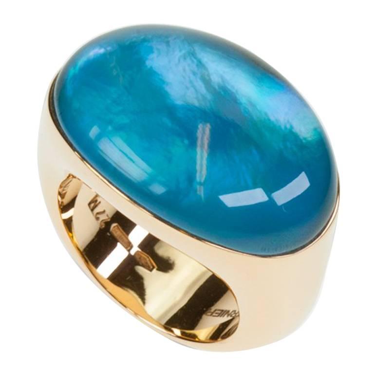 Vhernier Blue Topaz Mother-of-Pearl Rose Gold Smart Ring For Sale