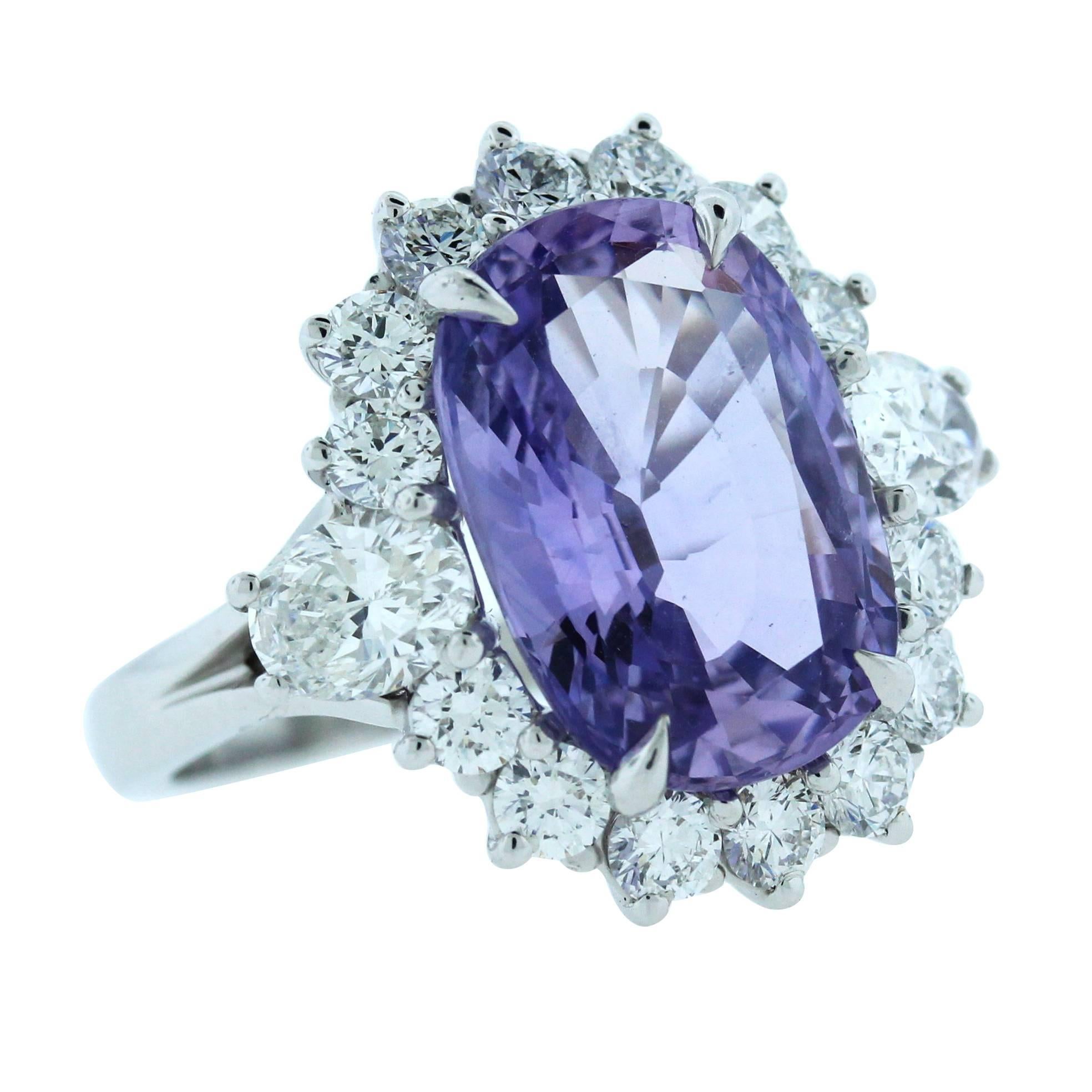 9.22 Carat Natural Violet Purple Sapphire Diamond Platinum Ring