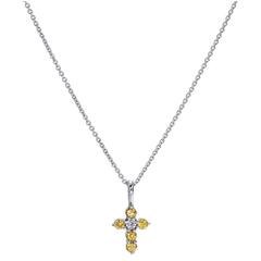 H & H Petite Yellow Sapphire Diamond Cross