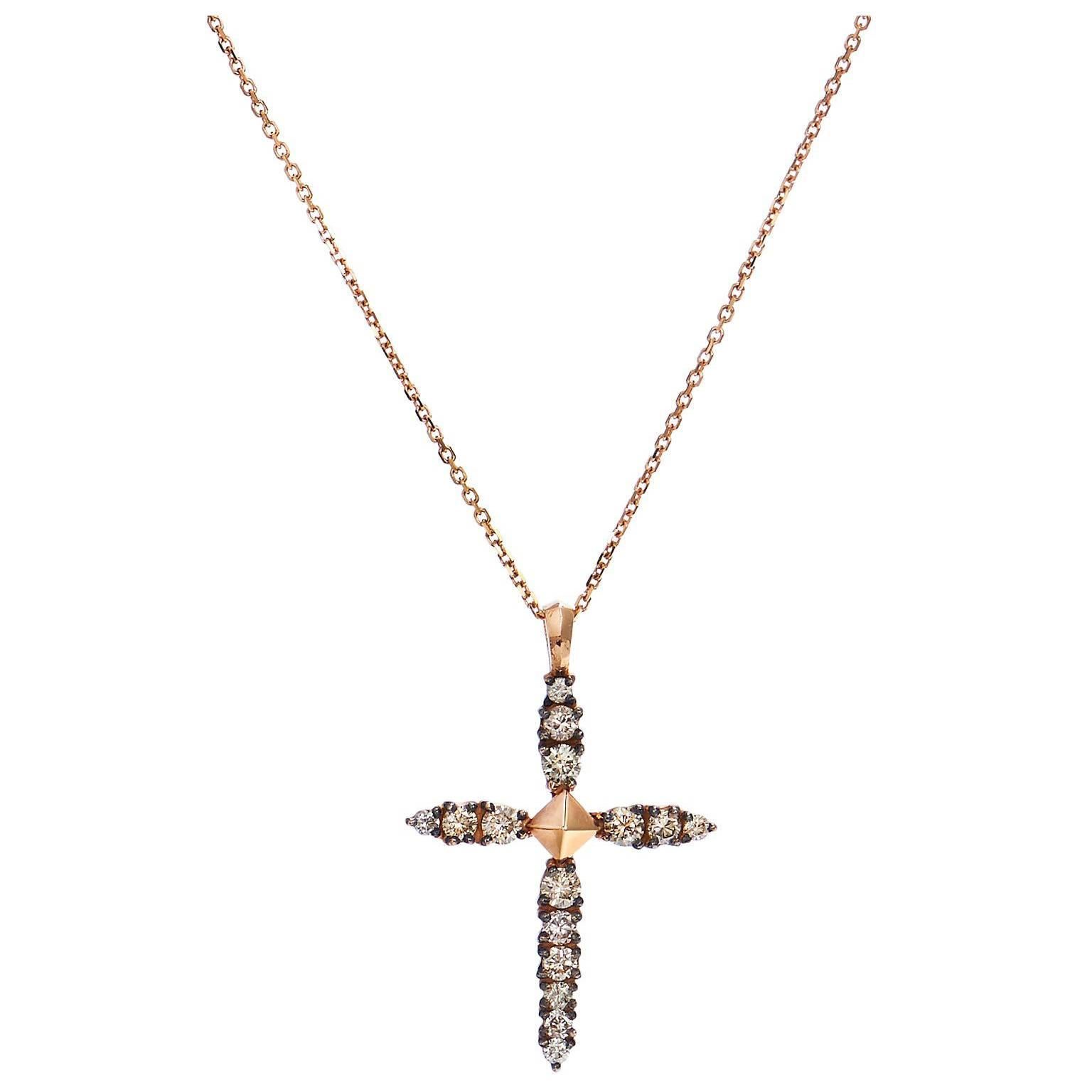 Suzanne Kalan Diamond Cross Necklace 0.45 Carat Champagne 18 Karat Gold 