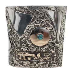 Bisbee Blue Turquoise Sterling Silver Gold Cuff Bracelet 9