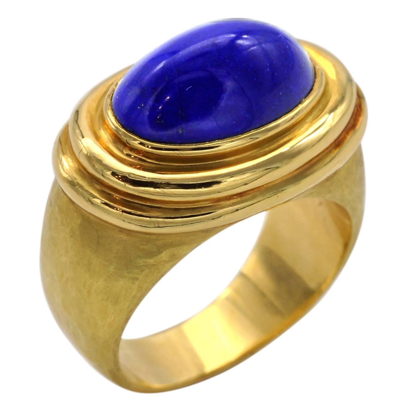 Hammered Gold and Lapis Lazuli Ring