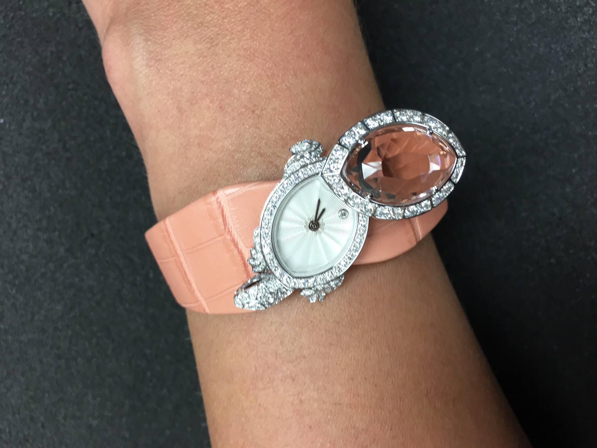 Cartier Ladies Morganite Diamond Turtle Wristwatch In Excellent Condition In Scottsdale, AZ