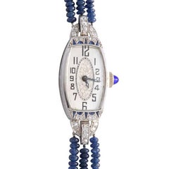 Ladies White Gold Diamond Sapphire Art Deco Wristwatch, 1924