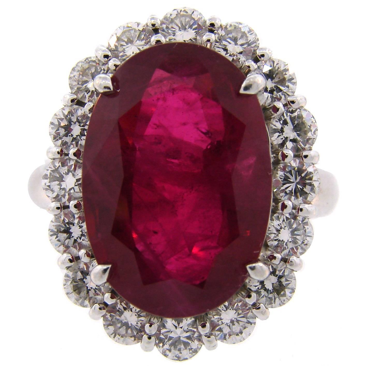 10.03 Carat GRS Certificate Burmese Ruby Diamond Platinum Ring