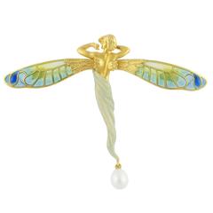 Masriera Enamel Pearl Gold Brooch Pendant 1