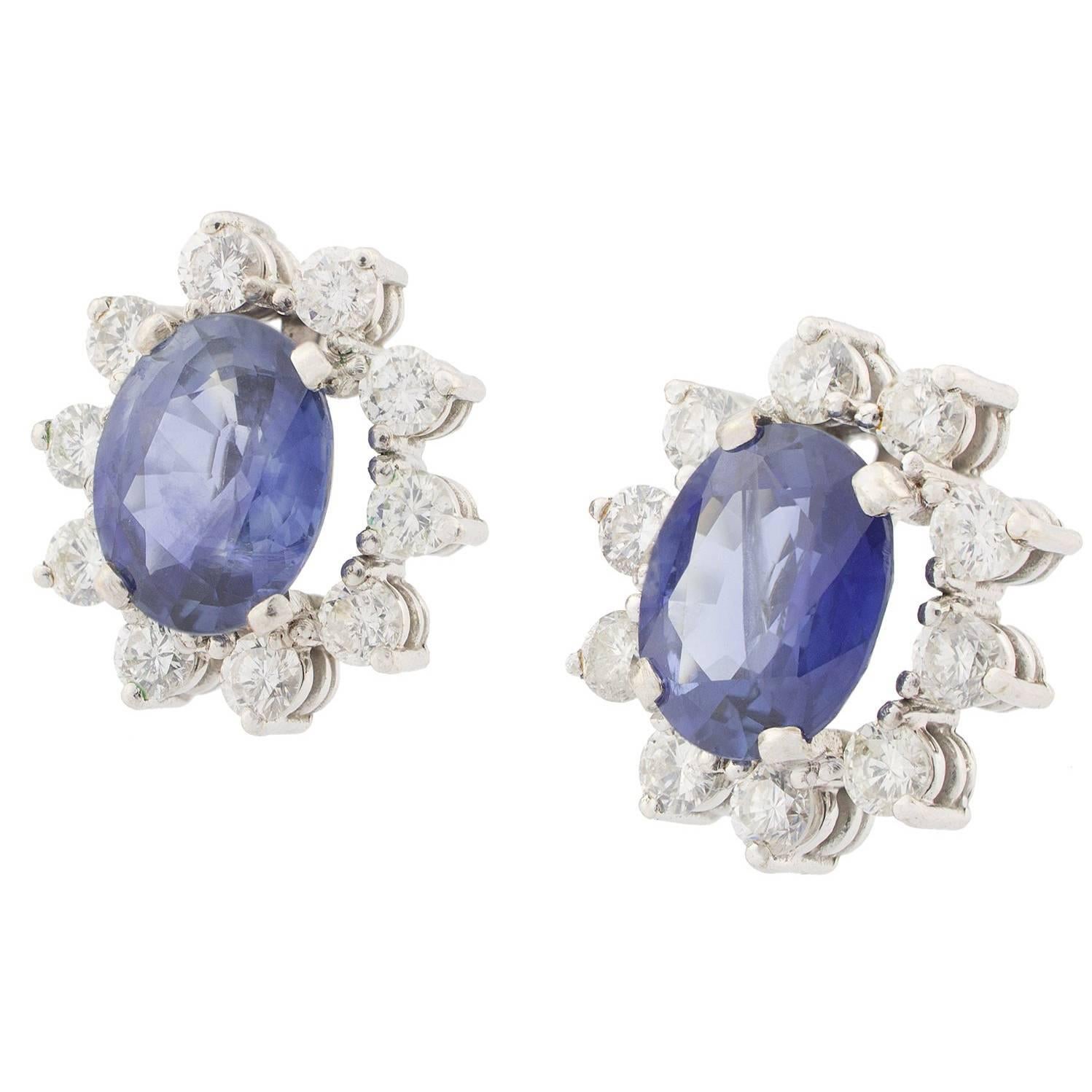 Sapphire Diamonds white gold Cluster Earrings