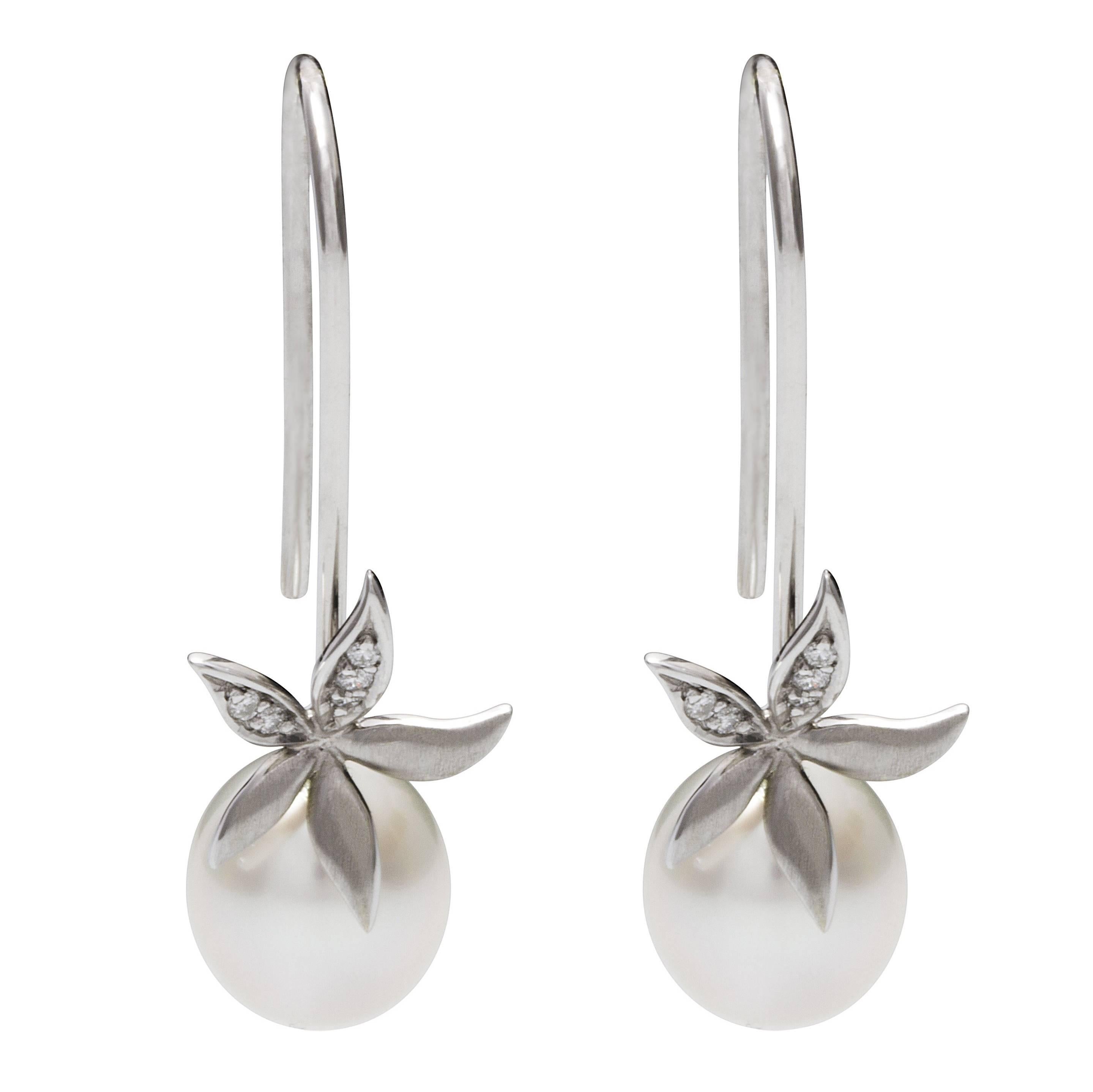 Lust Pearls 0.6 Carat White Diamond Drop South Sea Pearl Flower Earrings