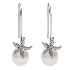 Lust Pearls 0.6 Carat White Diamond Drop South Sea Pearl Flower Earrings 4