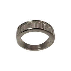 Diamond Platinum Channel Set Straight Baguette Part Way Around Wedding Band