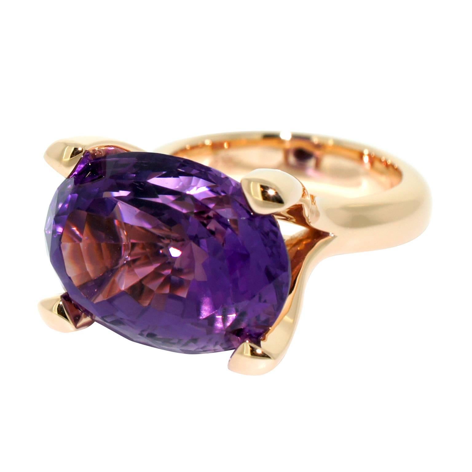 Lizunova One-of-a-Kind Amethyst Rose Gold Cocktail Ring For Sale