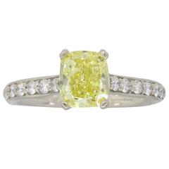 GIA Certified Intense Fancy Yellow Diamond White Gold Engagement Ring 3
