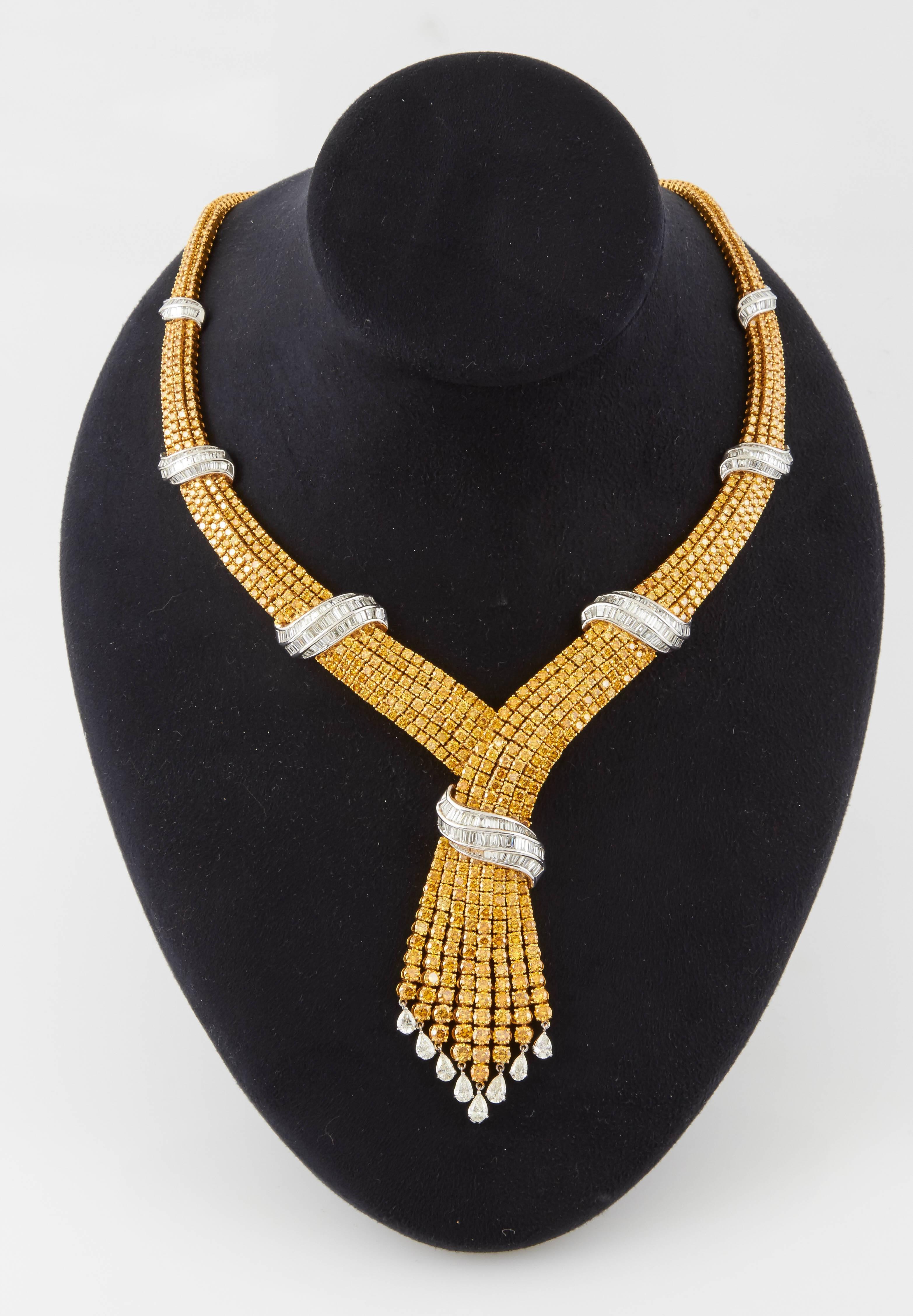 48.40 Carat Yellow Diamond and 17.06 Carat Diamond Necklace and Earrings Set For Sale 3