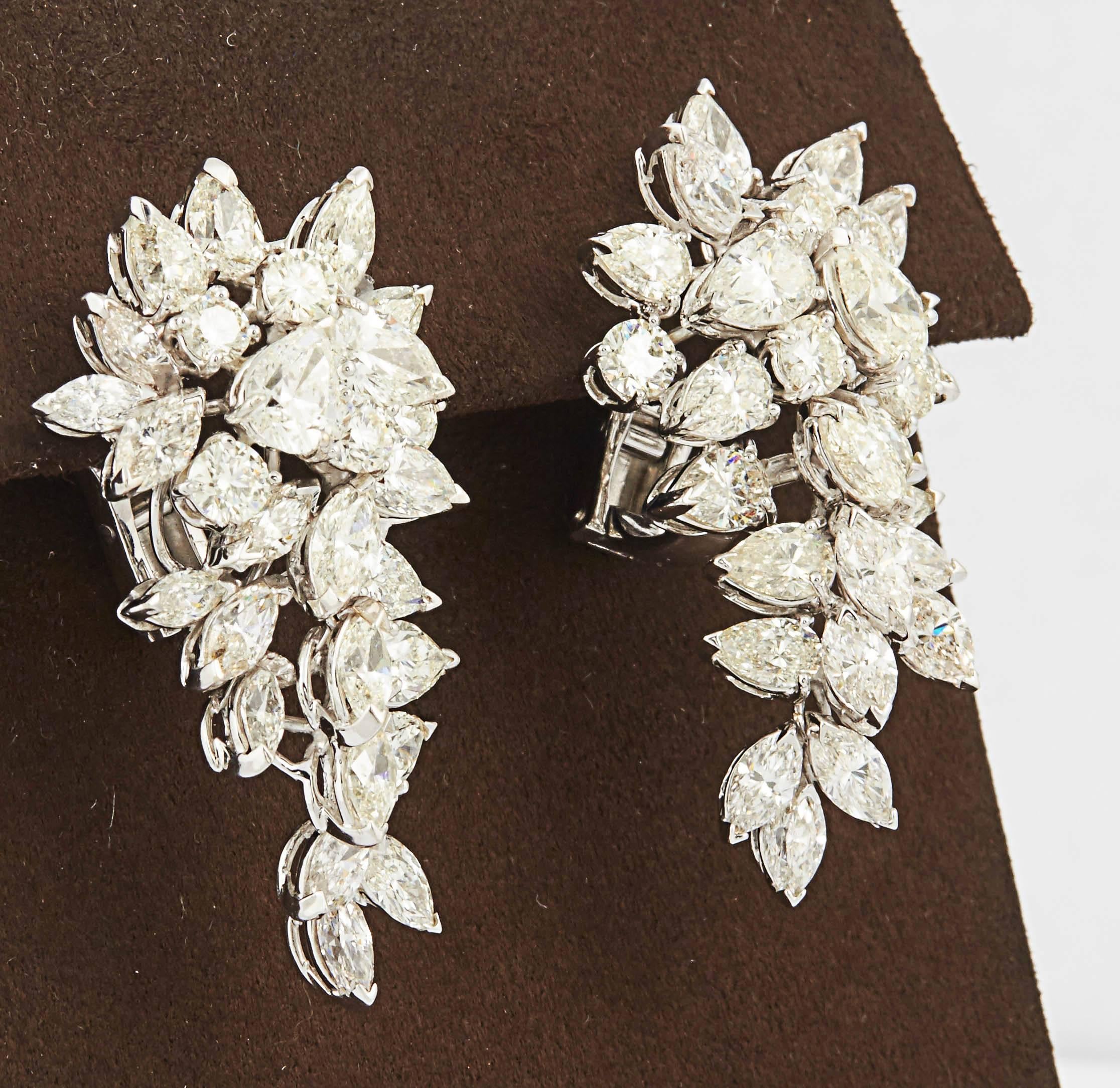 Women's Cluster Diamond White Gold Dangle Earrings