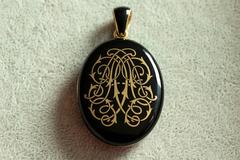 Tiffany & Co. Antique Victorian Black Enamel and Gold Locket