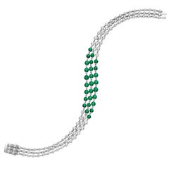 10.00 Carat Triple Row Unique Emerald and Diamond Bracelet
