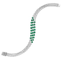 10.00 Carat Triple Row Unique Emerald and Diamond Bracelet