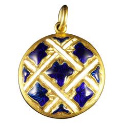 Antique Victorian Blue and White Enamel Gold Locket