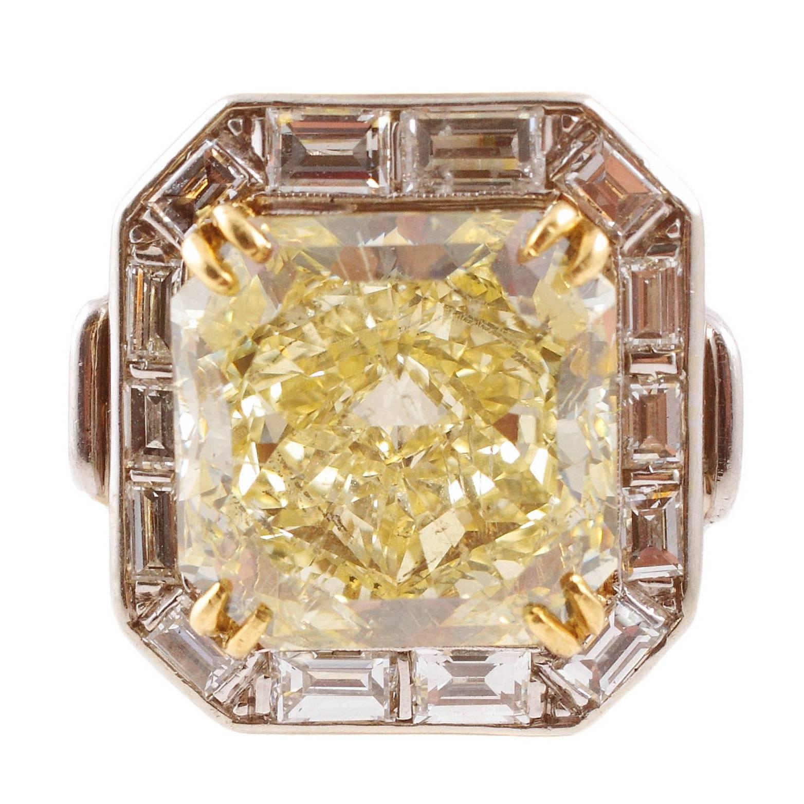 Gia Graded 10.26 Carat Fancy Yellow Diamond Platinum Ring