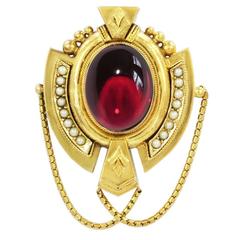 Late Victorian Garnet Split-Pearl Gold Brooch 2