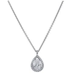 H & H 1.21 Carat Pear Cut Diamond Pendant Necklace