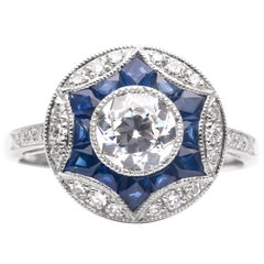 Stunning 0.75 Carat Sapphire Diamond Platinum Star Form Ring