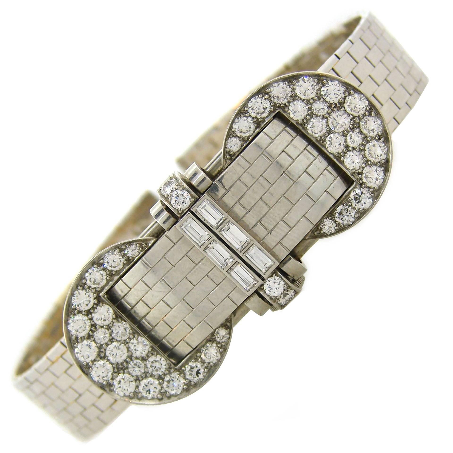Van Cleef & Arpels Diamond Platinum White Gold Bracelet Ladies Wristwatch
