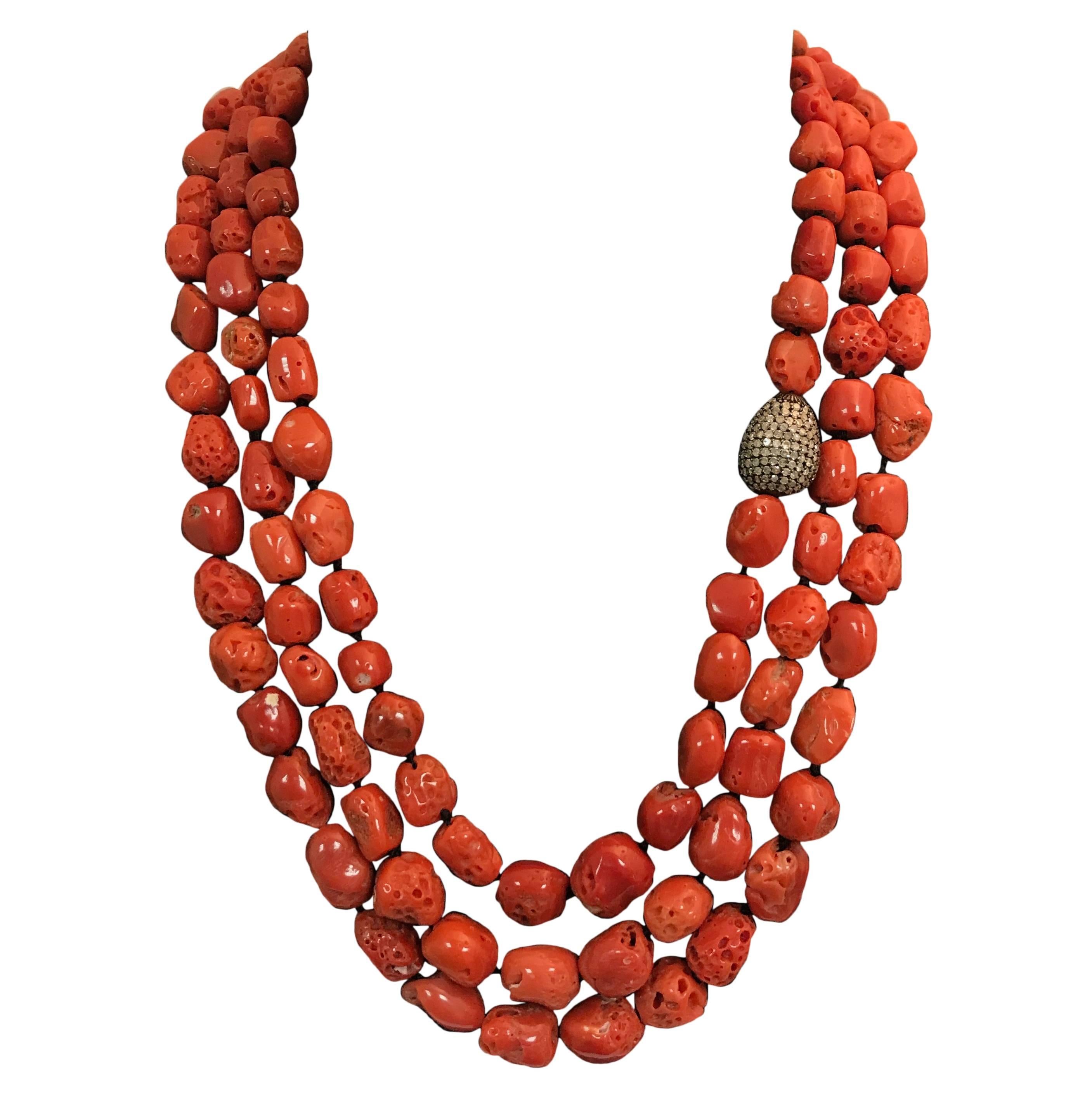 Coral Brown Diamonds and Bakelite Necklace