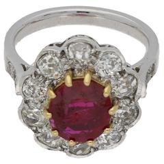 2.18 Carat Ruby Diamond Cluster Engagement Ring 11