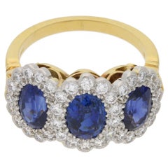 Sapphire Diamond Triple Cluster Engagement Ring