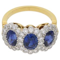 Sapphire Diamond Triple Cluster Engagement Ring 2
