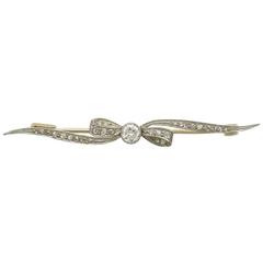 Antique Diamond Yellow Gold and White Gold Set Bow Bar Brooch 6