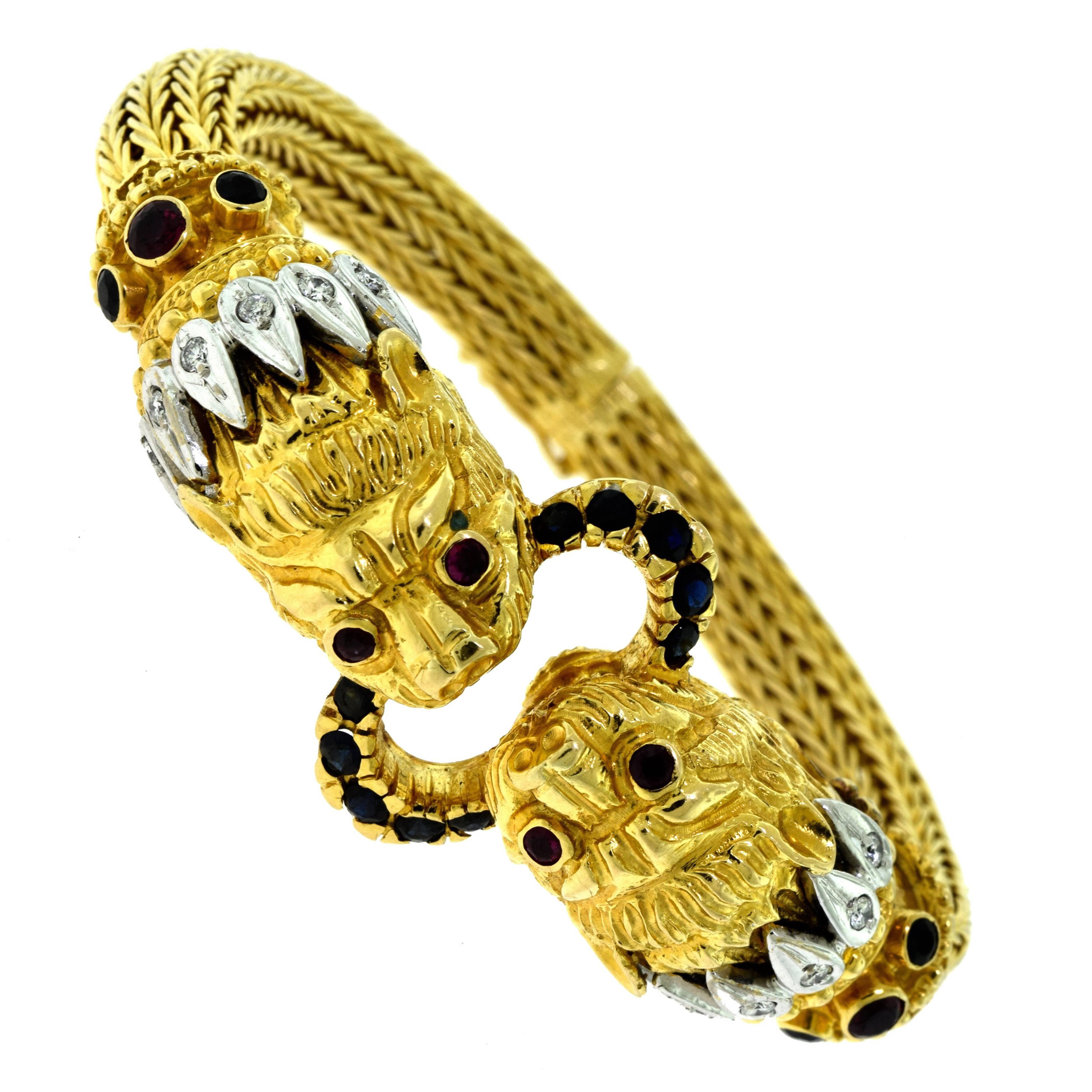 Ilias Lalaounis Greece Sapphire Diamond 18 karat Yellow Gold Chimera Bracelet For Sale