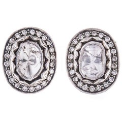 Antique Gold and Silver 1.25 Carat Diamond Foiled Back Earrings
