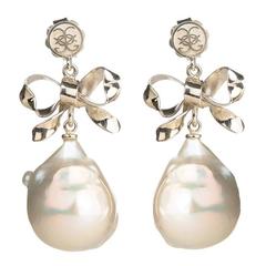 CdG Style Gold Bow Pearl Unique Earrings, Handmade in Italy