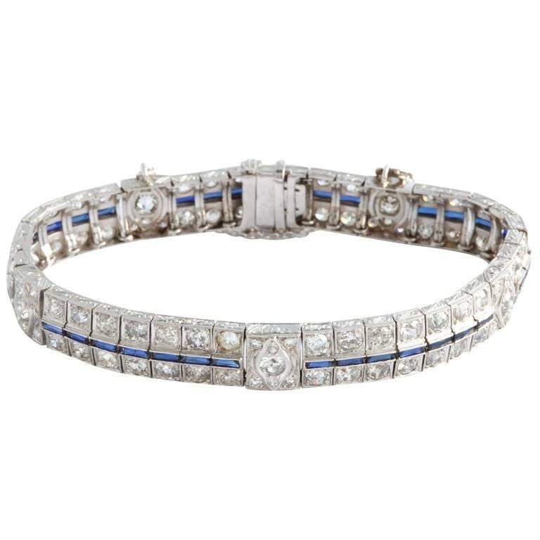 Beautiful Art Deco Sapphire and Diamond Line Bracelet
